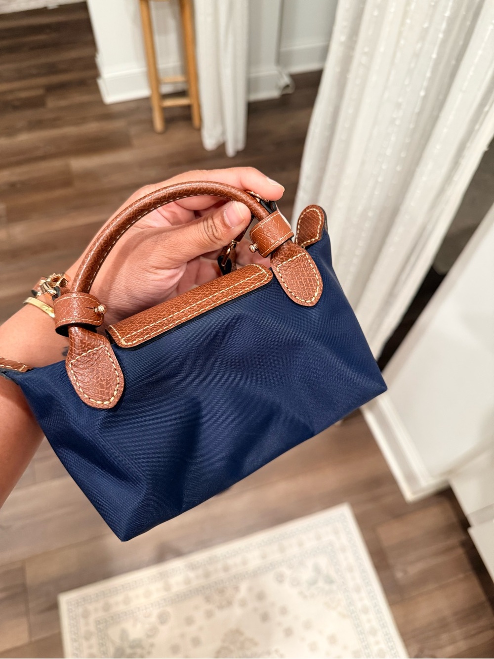 Longchamp Navy and Brown Le Pliage Small Top-Handle Bag (STRAP PROVIDED) - Picture 2 of 4